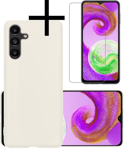 Hoesje - Met Screenprotector - Geschikt voor Samsung Galaxy A04s - Sterk & Shockproof - Back Cover - Siliconen Case - Telefoon Hoes - Wit