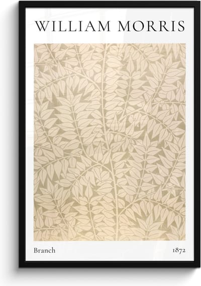 Poster in lijst - Fotolijst 60x90 cm - Posters - William Morris - Branch - Abstract - Natuur - Beige - Posterlijst zwart - Decoratie - Wanddecoratie woonkamer - Muurdecoratie slaapkamer