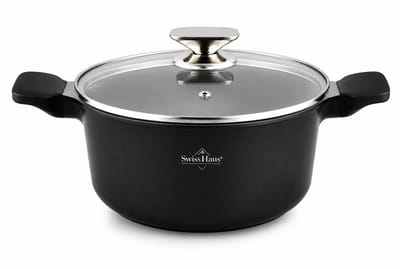 Swiss Haus® BC16B Braadpan Inductie met Deksel - Ø 16 cm / 1.3 Liter - Soeppan - PFAS Vrij - Kookpan Voor Alle Warmtebronnen - Pan - Keramische Sapphire™ Antiaanbaklaag - Zwart