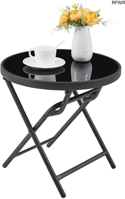 RFWR® Inklapbare Ronde Bijzettafel 46 cm van Glas en Metaal - Weerbestendig en Onderhoudsvriendelijk voor Balkon en Tuin