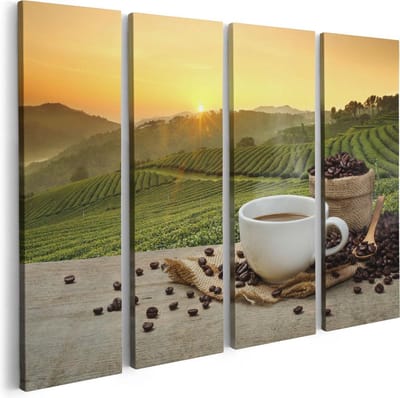 Artaza Canvas Schilderij Vierluik Kopje Koffie Op Een Plantage Achtergrond - 80x60 - Foto Op Canvas - Canvas Print