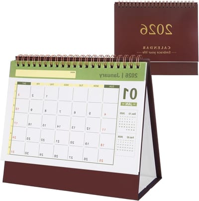Bruine tafelkalender 2026 - Jaarplanner, Dagelijkse Organisatie, Decoratieve Kalender