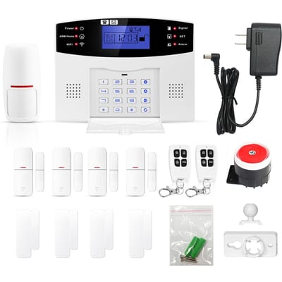 Kit de système d'alarme de sécurité, numérotation automatique, GSM + WiFi, système d'alarme sans fil pour la sécurité de la maison US Plug blanc