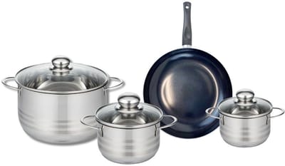 Set van 1 Koekenpan 20 cm en 3 kookpotten 12, 14 en 20 cm Elo Prima Glanzend