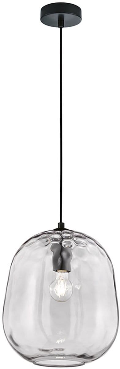 Hanglamp Hanglamp gerookt glas woonkamerlamp retro eettafellamp, metaal zwart, 1x E27, DxH 29 x 140 cm