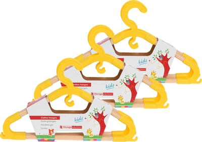 Storage Solutions kledinghangers voor kinderen - 9x - kunststof/hout - geel - Sterke kwaliteit
