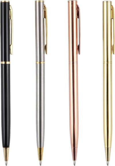 Set van 4 Draaibare Metalen Balpennen met Dubbele Punt, Perfect voor Kantoor en Cadeaus, Zwart Inkt, Luxe Kleuren