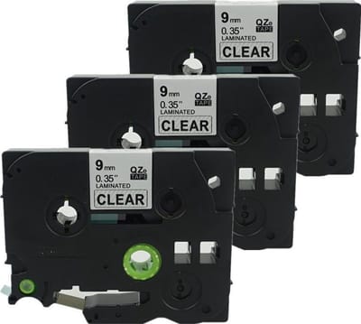 3x Labeltape voor Brother TZe-121 9mm / Zwart op transparant / 9mm x 8m / Compatibele met TZ-121 voor Brother P-Touch 1000