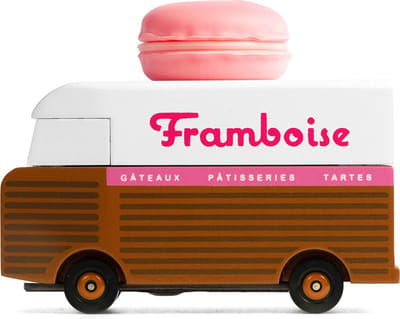 Candycar Vans: MACARON VAN Pink (H189) 8,4x4,1x6,5cm, wooden diecast, in giftbox, 3+