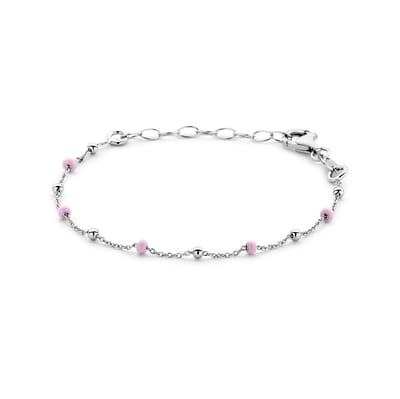 Zilver Gerhodineerd Armband Bolletjes Roze Emaille 13 + 3 Cm 1338760