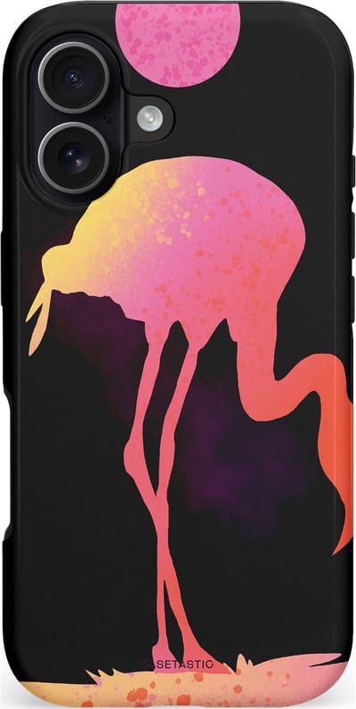 Casetastic hoesje geschikt voor Apple iPhone 17 - MagSafe - Dubbellaagse bescherming - Silhouet Flamingo - Fashion Case - Zwart Koraal Perzik