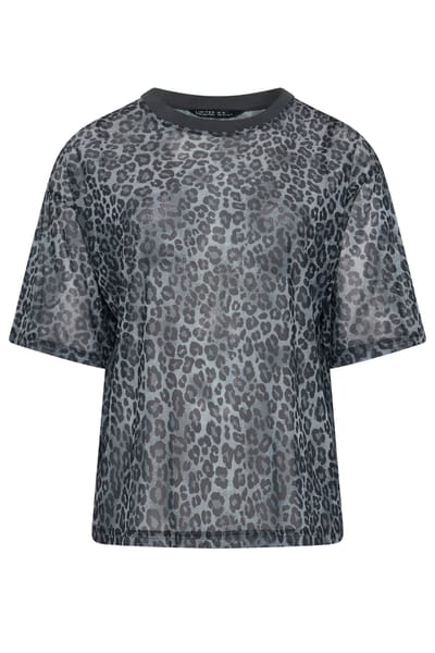 Limited Collection Grijs Boxy Tshirt Van Mesh Met Luipaardprint Size 38