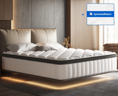 Bodyprotect Elite Line - matras 90x200 cm pocketvering 1000 - hoogte 25 cm - hardheid H2/H3 - ergonomische pocketveringmatras, 7-zones matras en veringmatras - Made in EU - 90 x 200 x 25 cm - wit