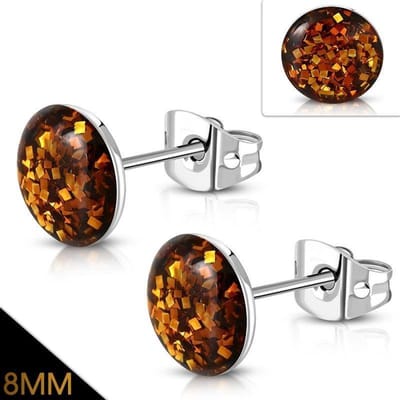 Aramat Jewels | Oorbellen | RVS Glitter Oorstekers 8mm | 8mm / AB Transparant | | | | | Verkleurd niet