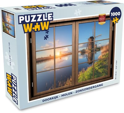 Puzzel Doorkijk - Molen - Zonsondergang - Legpuzzel - Puzzel 1000 stukjes volwassenen