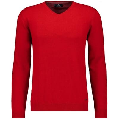 Ragman Trui V-Neck Supersoft Cotton Cashmere Knitted Elbow Patches Aardbei / male