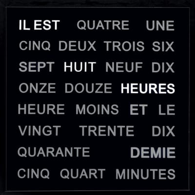 Horloge de Mots Cadran Noir 1265FR - 40 cm Woordklok Francais / 40 cm zwart