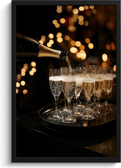 Fotolijst inclusief poster - Posterlijst 40x60 cm - Posters - Lichtjes - Champagne - Dienblad - Glazen - Foto in lijst - Keuken decoratie muur - Wanddecoratie accessoires - Muurdecoratie - Schilderijen