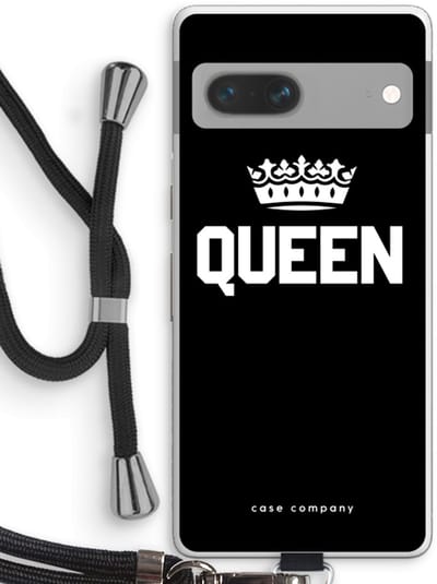 Case Company® - Hoesje met koord geschikt voor Google Pixel 7 hoesje met Koord - Queen zwart - Telefoonhoesje met Zwart Koord - Bescherming aan alle Kanten en Over de Schermrand
