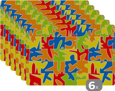 Placemat - Placemats kunststof - Puzzel - Patronen - Abstract - 45x30 cm - 6 stuks - Hittebestendig - Anti-Slip - Onderlegger - Afneembaar