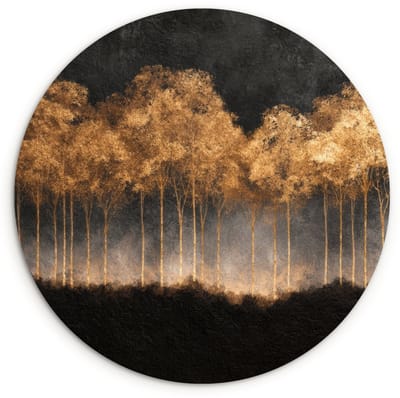 WallCircle® Wandcirkel 120x120 cm - Muurcirkel Gouden Bomen in Mistig Landschap - Muurdecoratie woonkamer - Wanddecoratie slaapkamer - Kamer decoratie accessoires - Ronde schilderijen XXL