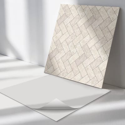 Wallfluent Vinyl Tegels - Visgraatpatroon Zelfklevende Vinyltegels - 30 cm x 30 cm - Romig Vinyl Tegels - Verpakking van 9 stuks - Vierkant PVC Tegels - Texturen Plaktegels - Vloer Tegels PVC - Plaktegels Keuken en Badkamer