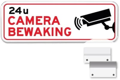 Camerabewaking bord - Weerbestendig Aluminium - 40x15 cm - Bevestiging: Met muur-/ wandmontage beugels