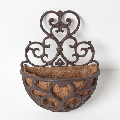 Homescapes Gietijzeren Muurplantenmand met Kokosvoering - Antiek Bruin
