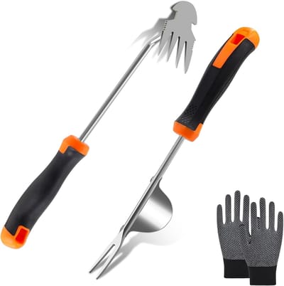 2pcs Handmatige Rvs Onkruidverdelger - Paardenbloem Trekker - Onkruidtrekker Handgereedschap voor Graven - Onkruidbestrijding - Losmaken met Antislip Handschoenen