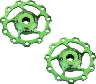 set CNC Aluminium derailleurwieltjes met kogellager - T11 - 7075 Alu - 2 stuks - Groen