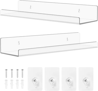 Muurplank zonder boren, acryl wandplank met schroeven, zwevende plank voor kleine items, 30 x 8 x 3.5 cm, set van 2, ideaal voor opslag en decoratie
