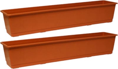 Geli Plantenbak - Set van 2x stuks - terracotta - rechthoekig - kunststof - 80 x 17,5 cm - Bloembakken/plantenbakken voor binnen/buiten