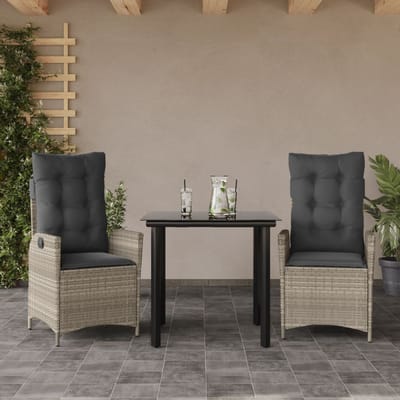 vidaXL - 3-delige - Tuinset - met - kussens - poly - rattan - lichtgrijs