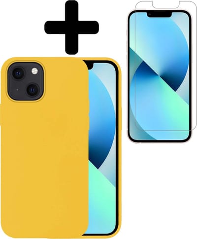 Hoesje - Met Screenprotector - Geschikt voor Apple iPhone 13 Mini - Sterk & Shockproof - Telefoon Hoes - Back Cover - Siliconen Case - Telefoonhoes - Geel
