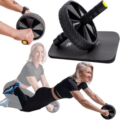 Fit4Med PRO+ - Buikspierwiel - Ergonomische Handgreep - Antislip - Inclusief Mat