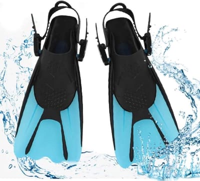 Verstelbare Snorkel Fins voor Kinderen en Volwassenen, Ideaal voor Duiken en Snorkelen, Lichtgewicht Reisfins met Opbergvak, Blauw, Maat L