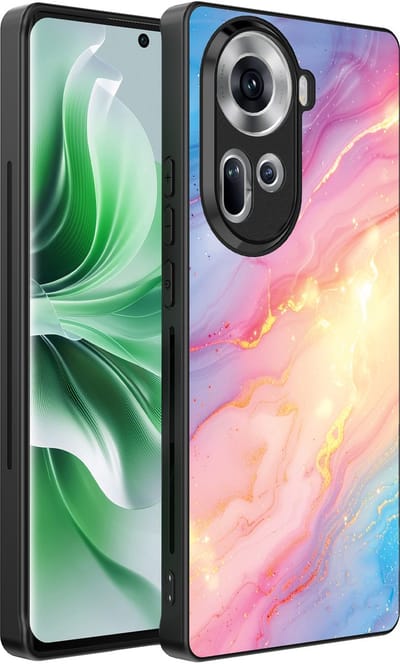 Smartphonica Telefoonhoesje Geschikt voor Oppo Reno 11 met Regenboog Glitter Marmer Opdruk - TPU Backcover Case Rainbow Glitter Marble Design geschikt voor Oppo Reno 11