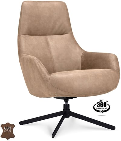 Icon Living - Fauteuil Vander Microleder Bull Liver Poot Zwart 360° Draaibaar