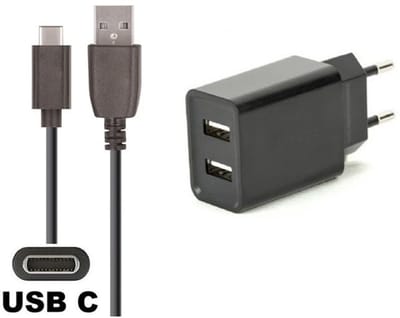 OneOne 2.1A lader met 2 poorten + 1,0m USB C kabel. Universele oplader adapter past op NOOK (Barnes and Noble) eReader NOOK 10 inch HD Tablet, GlowLight 4, GlowLight 4e, GlowLight 4 Plus - Tolino (Libris) Vision 6
