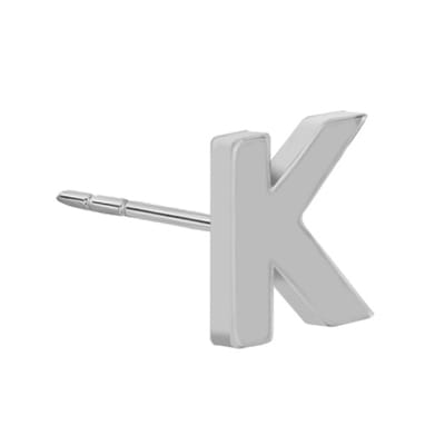 New Bling 9NB-908K - Zilveren oorsteker Letter K – Rhodium Plated – 4 mm – Per Stuk