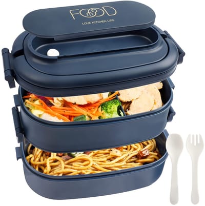 Zeynomax - Lunchbox Volwassenen - 2-laags Bento Box - BPA-vrij en Vaatwasserbestendig - Blauw - 1550 ml - Geschikt voor Kantoor en School - Rechthoeki