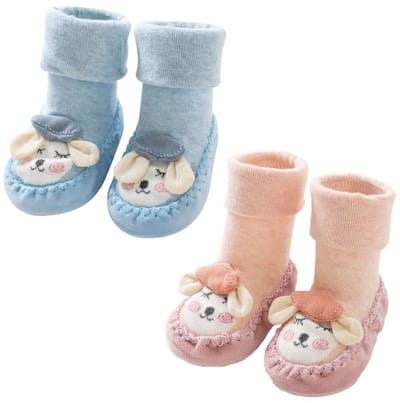 Dailygoods- Antislip Sokken - 2 Paar Badstof - Geschikt voor Kinderen 12-18 Maanden - Katoen - Voetlengte 12-14 cm - Lichtgewicht en Ademend - Babysokken