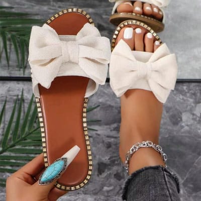 Dames Sandalen Zoete Strik Zomerschoenen Dames Platte Sandalen Binnen Buiten Slippers Dames Sandalen Zomer Schoenen Vrouwelijk 38 beige