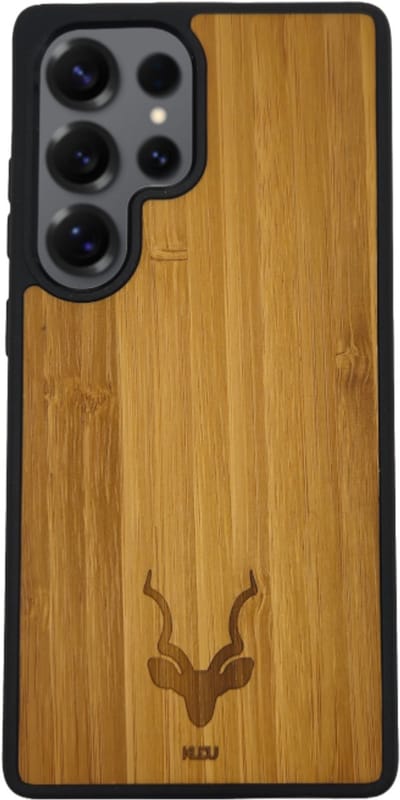 Kudu Samsung Galaxy S24 Ultra hoesje case - Houten backcover - Handgemaakt en afgewerkt met duurzaam TPU - Bamboe - Zwart