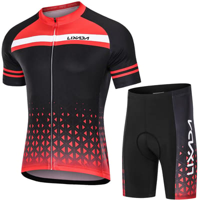Lixada Heren Fietsshirt Set Ademend Snel Droog Korte Mouw en Gevoerde Shorts MTB Fietsen 2XL