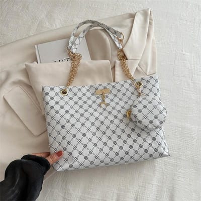 Hoogwaardige Tas met Grote Capaciteit Retro Tote Bag voor Dames Nieuwe Licht Luxe Niche Ketting Eénschouder Tote Bag gray