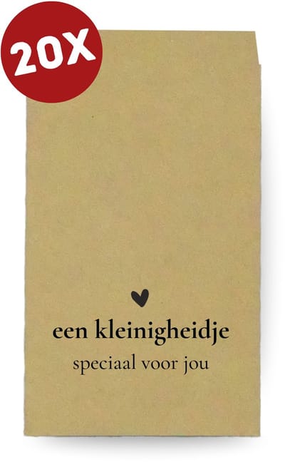 20 kleine kraft zakjes met tekst 'Een kleinigheidje, speciaal voor jou' - Traktatiezakjes - Uitdeelzakjes - Snoepzakjes - 8,5 x 13,2 cm
