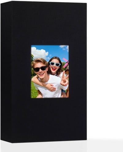 Fotoalbum 4x6 inch - Geschikt voor 300 foto's - Linnen omslag - Met transparant venster aan de voorkant - Liggend formaat - Geschikt voor familiefoto's, bruiloften, baby's en reisherinneringen - Zwart