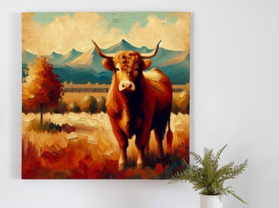 Olieverf vee schilderij | Levendige landschappen: prachtige portretten van olieverf dierenkunst | Kunst - 60x60 centimeter op Forex | Foto op Forex