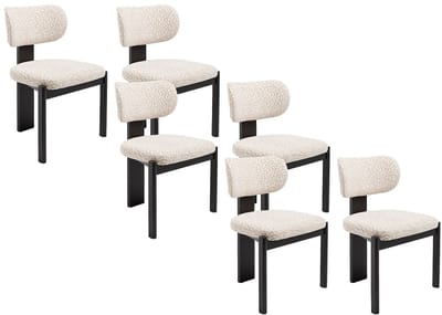 Vente-unique Set van 6 stoelen in tweekleurige, gestructureerde stof en zwart rubberhout - Crème en beige - WILANA